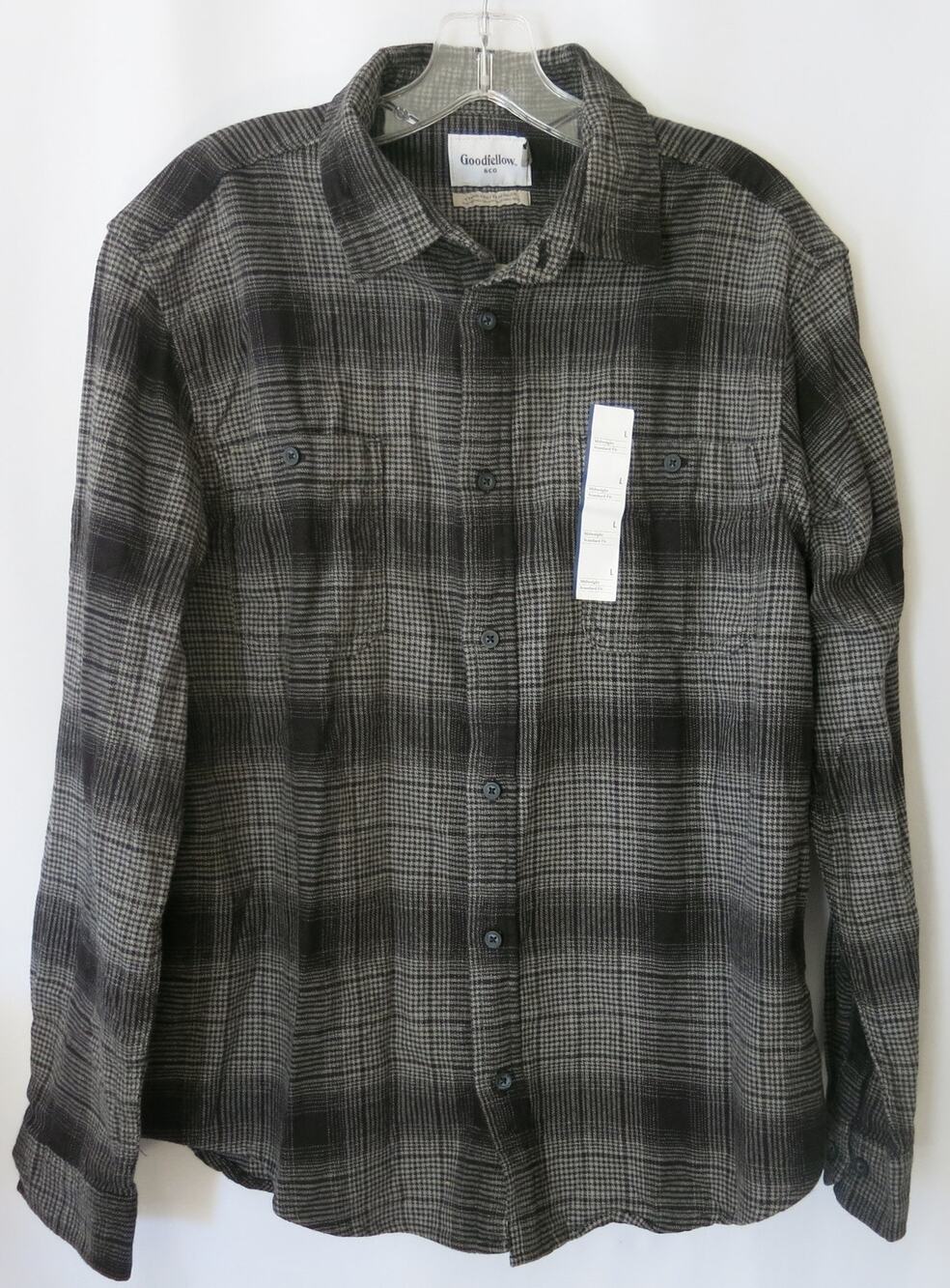 GOODFELLOW & Co *NWT* Flannel Button Down Shirt Size L Men Plaid Black Gray